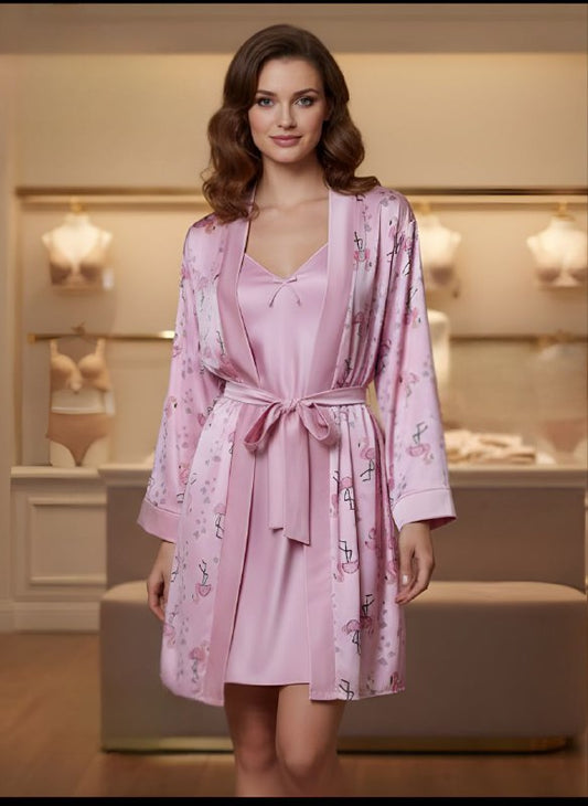 Short Silk Lingerie With Robe
